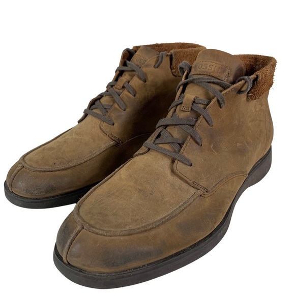 Fossil Men’s Brown Leather Lace Up Casual Chukka Ankle Boots Shoes Size 12